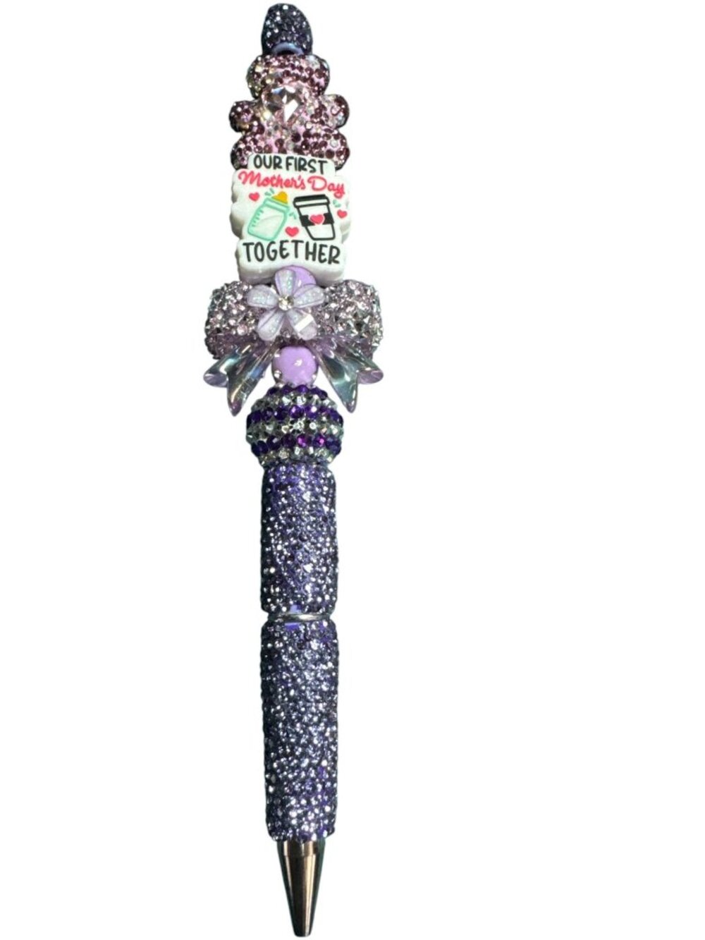 Our First Mothers Day Together Bedazzled Pen - Purple & Pink Crystals With Flora